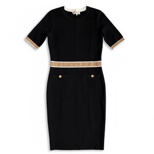 Elegant Black Shirt Dress with Cream & Gold Accents knit Hobbs London chic!